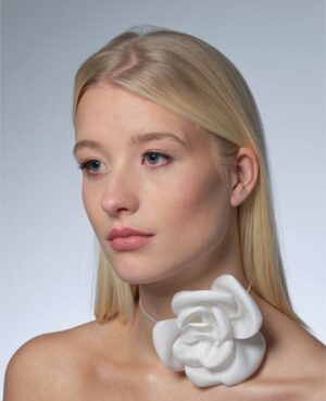 Τσόκερ κολιέ Σατέν λουλούδι με πέρλα | NC-7664