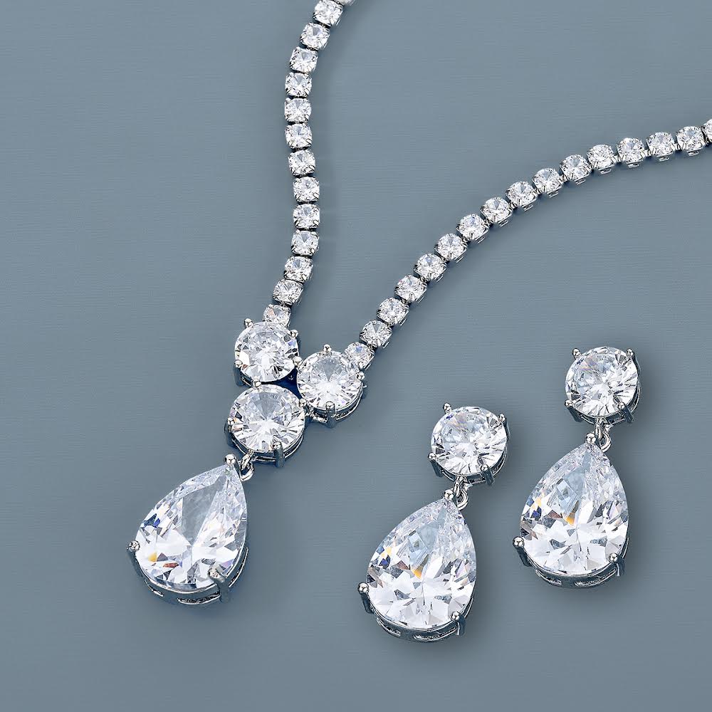 Νυφικό λαμπερό σετ | Κολιέ με σκουλαρίκια από ζιργκόν | JS101