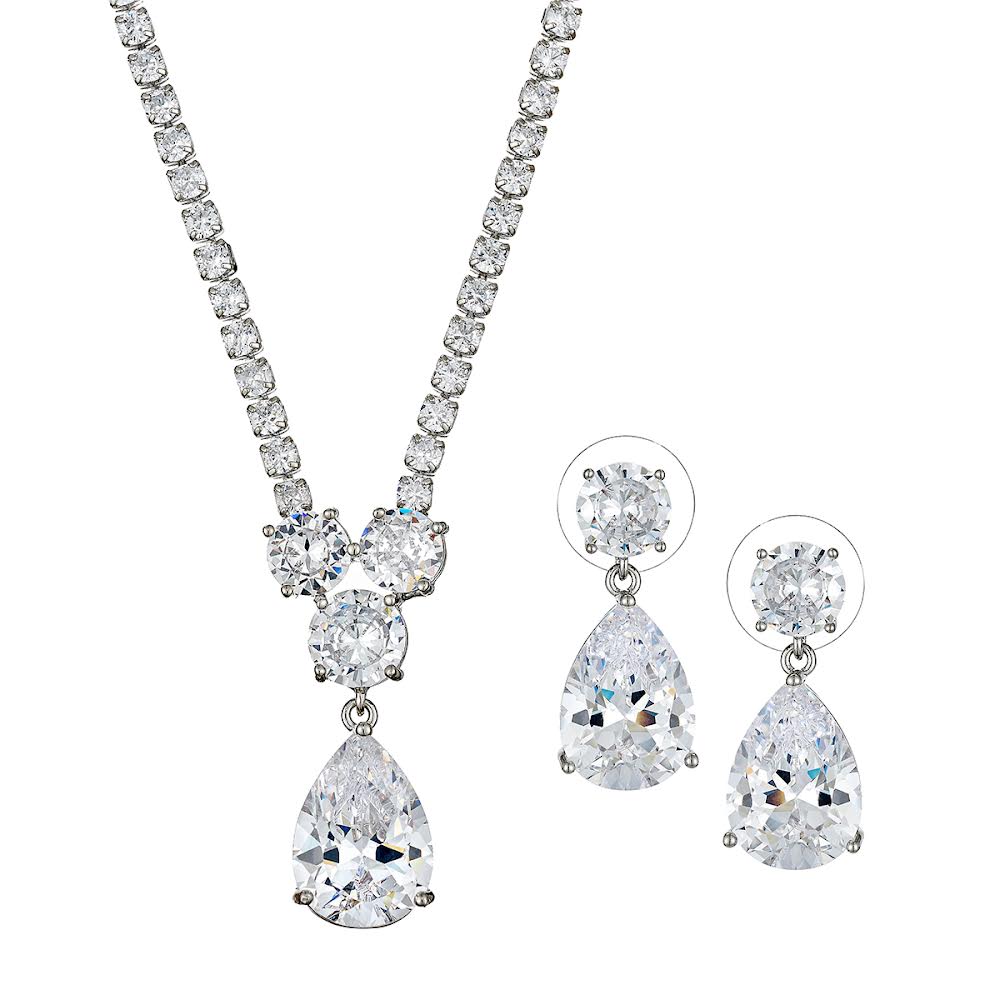 Νυφικό λαμπερό σετ | Κολιέ με σκουλαρίκια από ζιργκόν | JS101 - Image 2